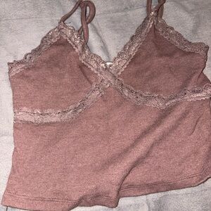 Garage Brown Lace Trim Top